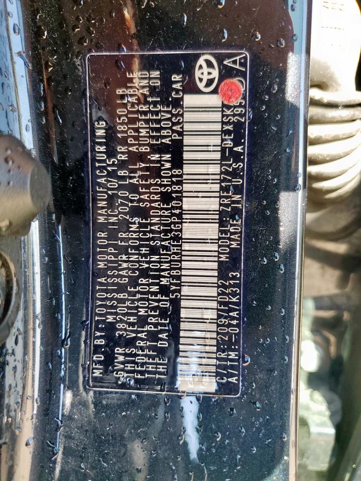 2016 Toyota Corolla L VIN: 5YFBURHE3GP401818 Lot: 81784985