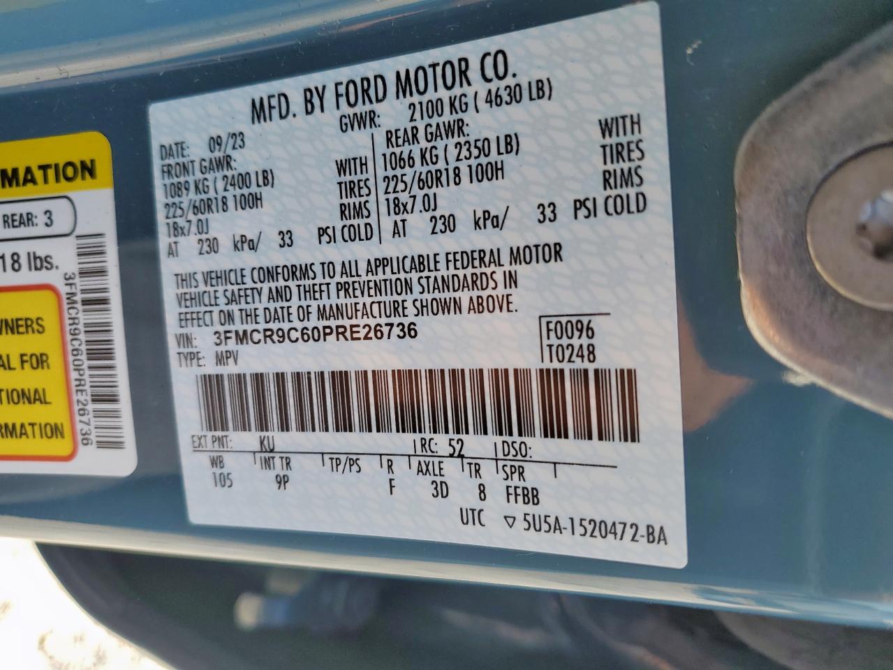 2023 Ford Bronco Sport Outer Banks VIN: 3FMCR9C60PRE26736 Lot: 82073135