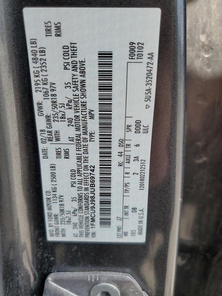 2018 Ford Escape Titanium VIN: 1FMCU9J98JUB69742 Lot: 80249465