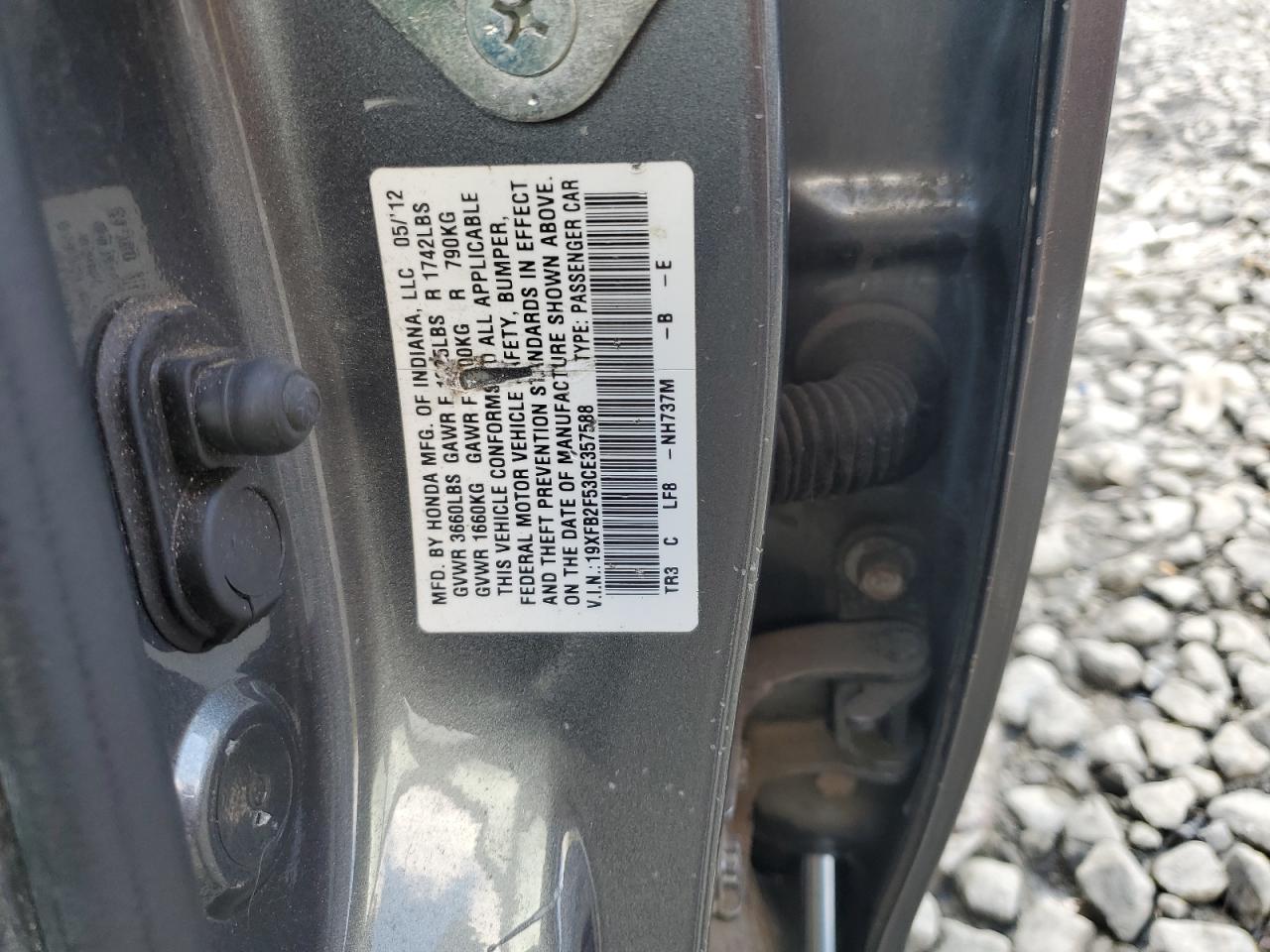 2012 Honda Civic Lx VIN: 19XFB2F53CE357588 Lot: 80764435