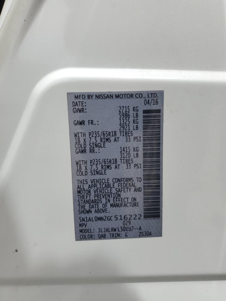 2016 Infiniti Qx60 VIN: 5N1AL0MN2GC516222 Lot: 82102465