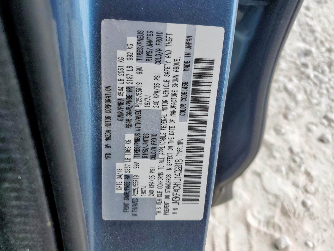 2018 Mazda Cx-5 Touring VIN: JM3KFACM1J1402818 Lot: 84277835