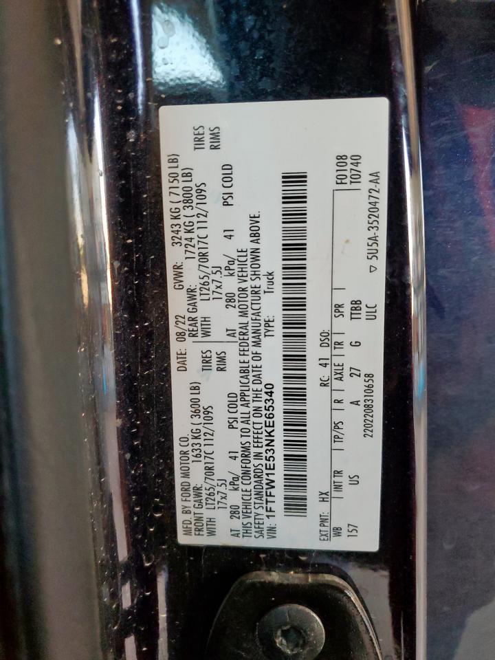2022 Ford F150 Supercrew VIN: 1FTFW1E53NKE65340 Lot: 70806285