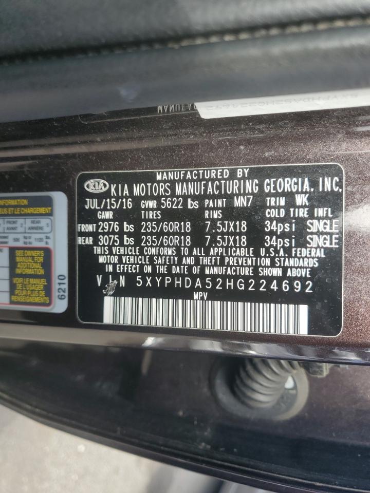 2017 Kia Sorento Ex VIN: 5XYPHDA52HG224692 Lot: 84368245