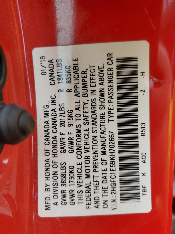 2019 Honda Civic Si VIN: 2HGFC1E59KH702667 Lot: 81283565