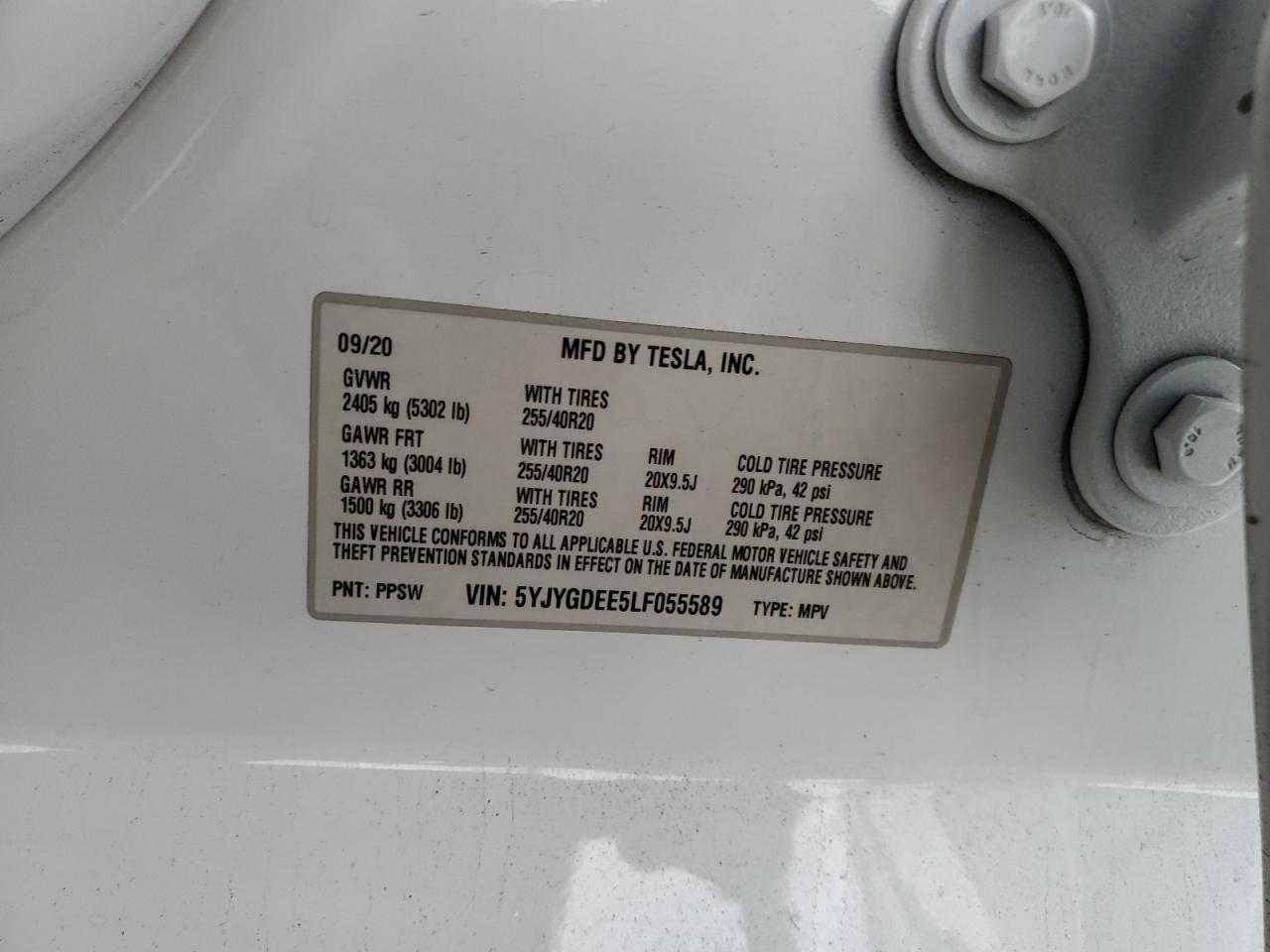 2020 Tesla Model Y VIN: 5YJYGDEE5LF055589 Lot: 81713055