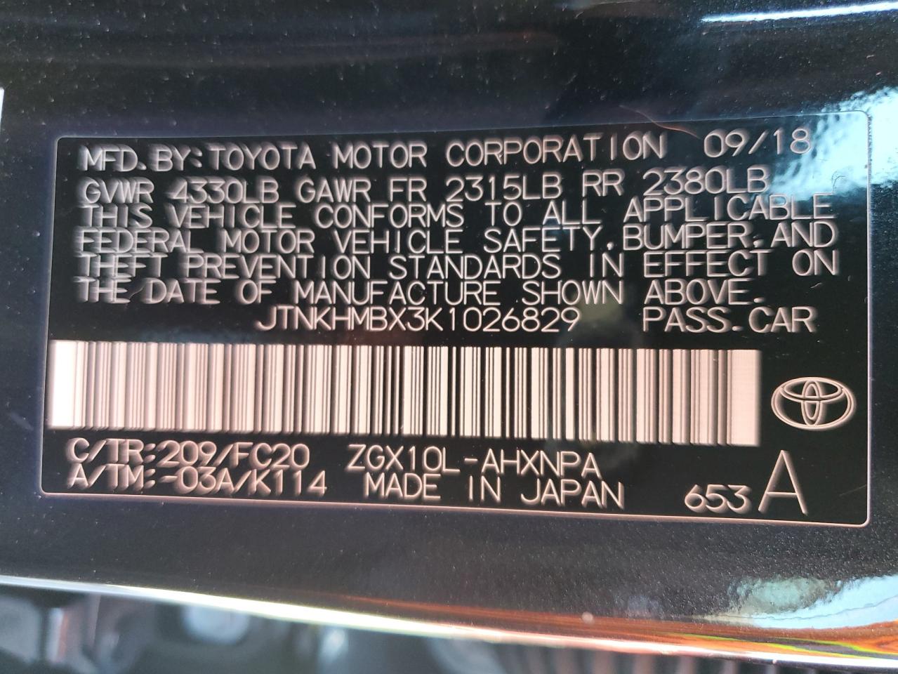 2019 Toyota C-Hr Xle VIN: JTNKHMBX3K1026829 Lot: 83843325