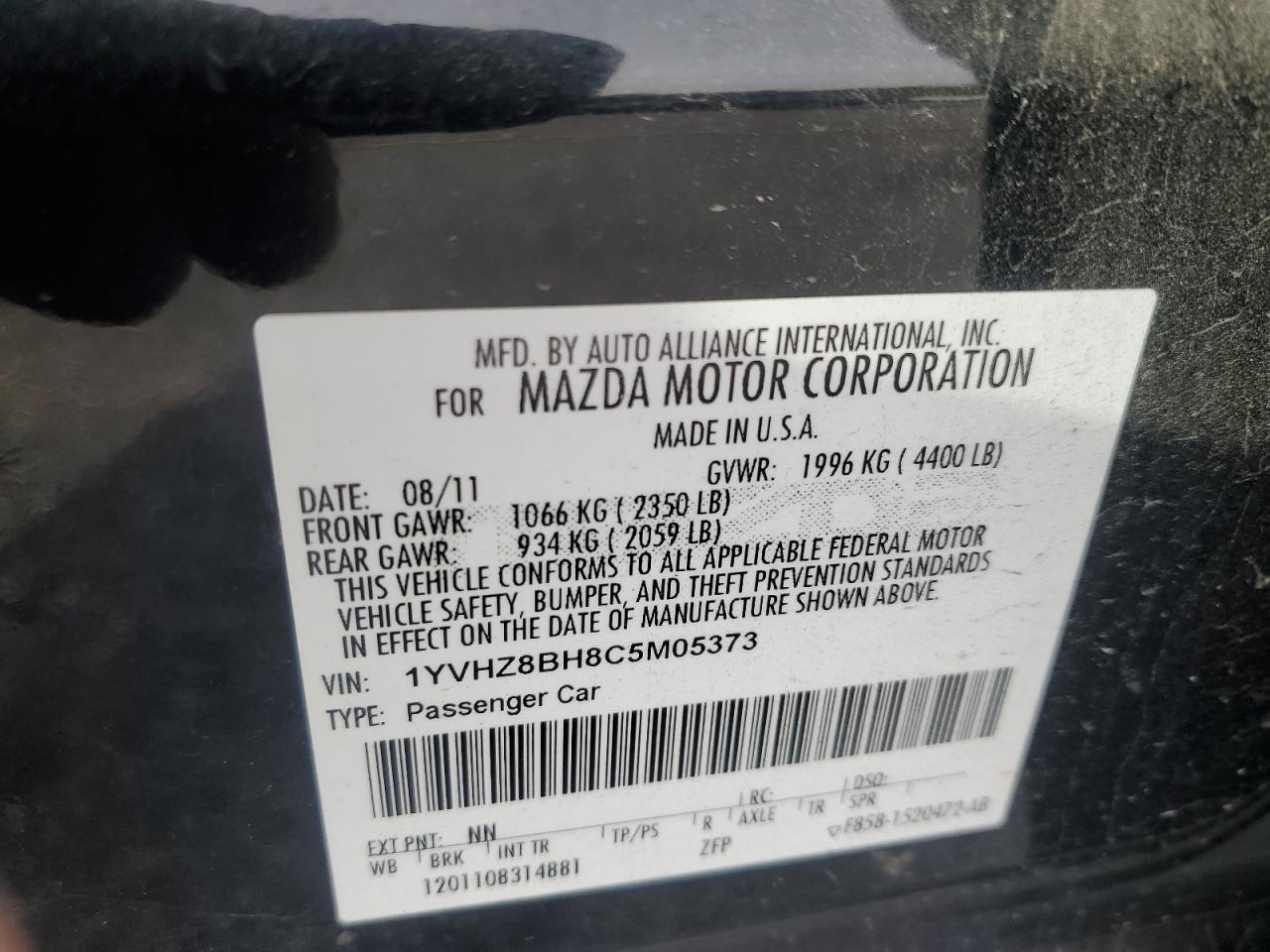 2012 Mazda 6 I VIN: 1YVHZ8BH8C5M05373 Lot: 81908565