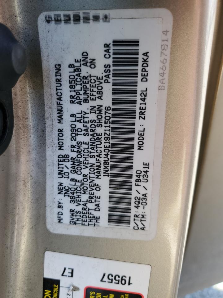 2009 Toyota Corolla Base VIN: 1NXBU40E19Z115076 Lot: 81689185