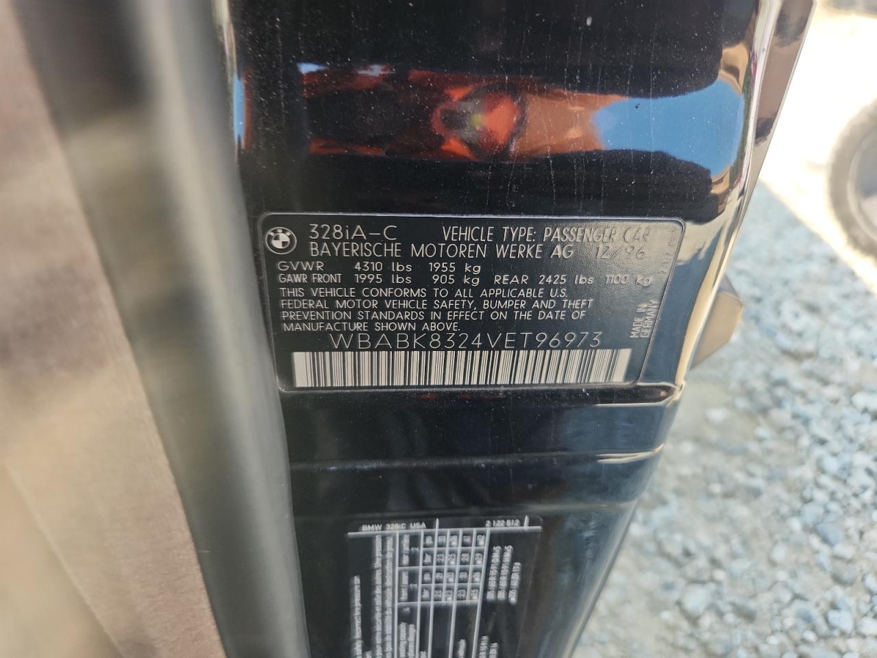 1997 BMW 328 Ic Automatic VIN: WBABK8324VET96973 Lot: 71692915