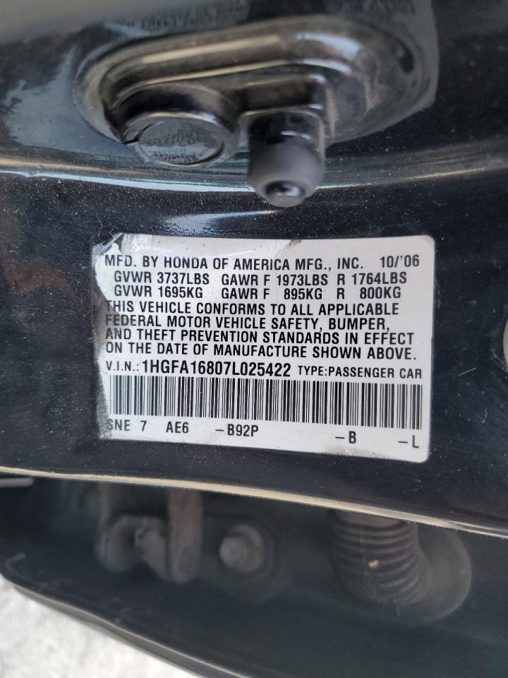 2007 Honda Civic Ex VIN: 1HGFA16807L025422 Lot: 81760295