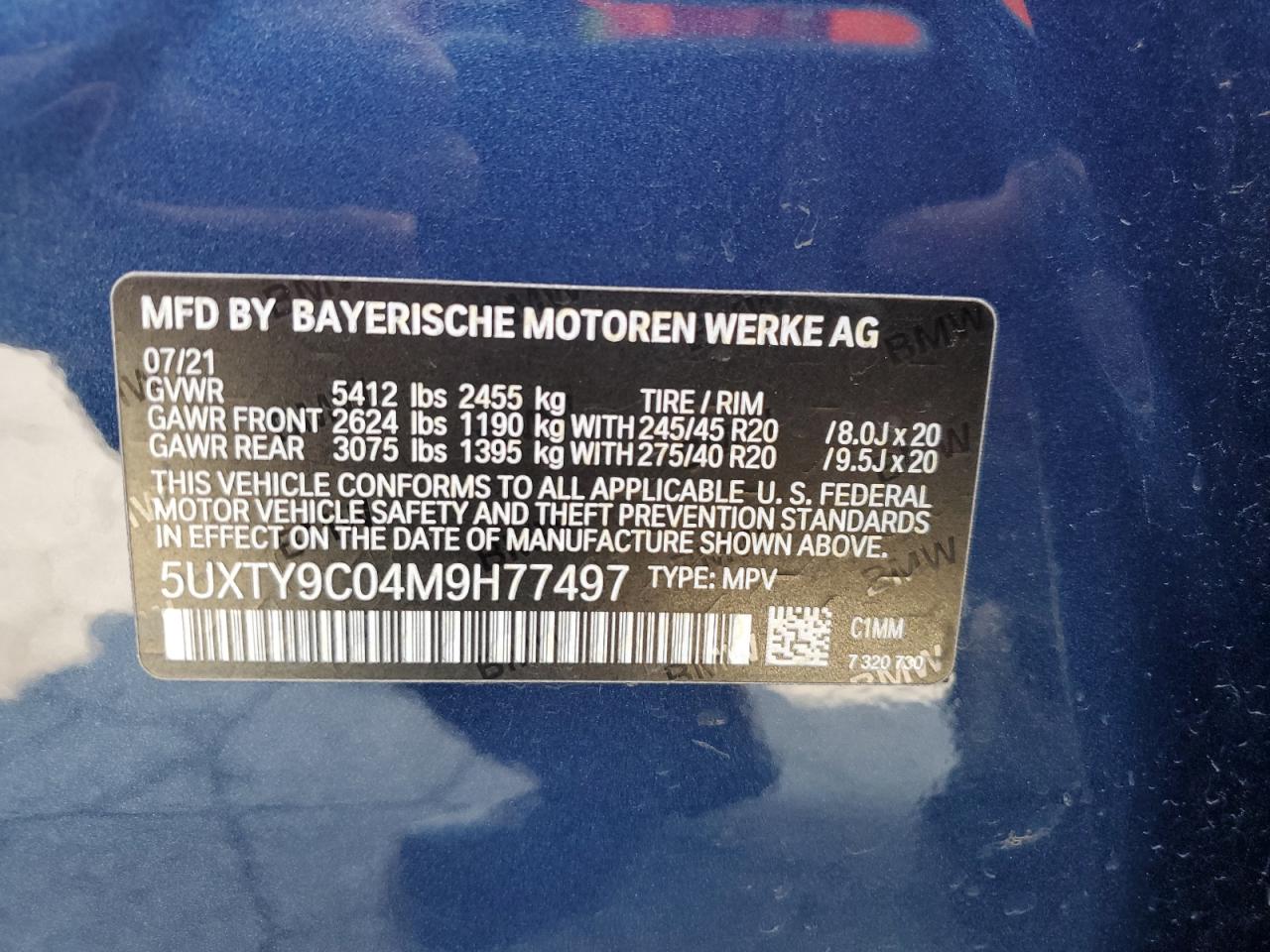 2021 BMW X3 xDrivem40I VIN: 5UXTY9C04M9H77497 Lot: 80551935