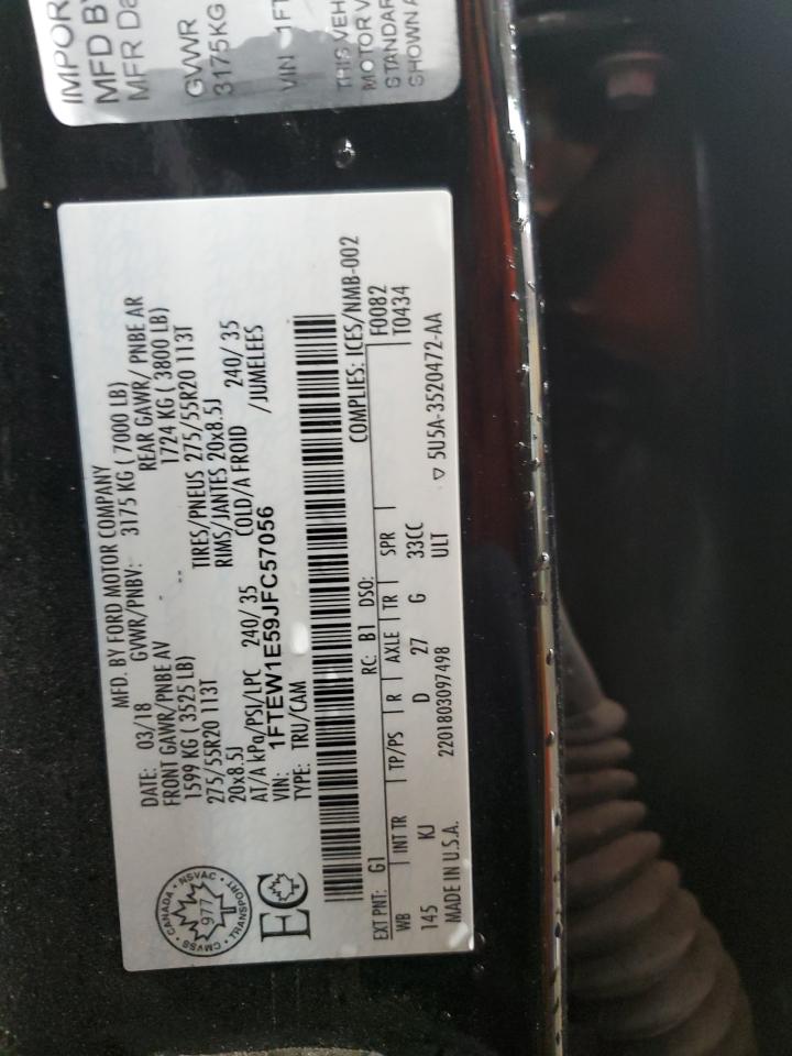 2018 Ford F150 Supercrew VIN: 1FTEW1E59JFC57056 Lot: 81135205