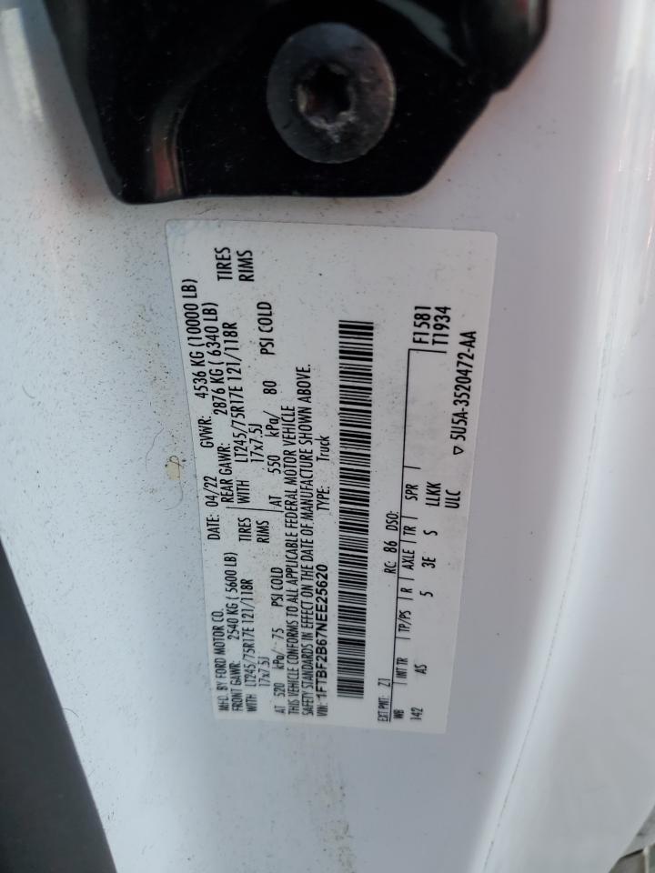 2022 Ford Super Duty F-250 W/S VIN: 1FTBF2B67NEE25620 Lot: 80489055