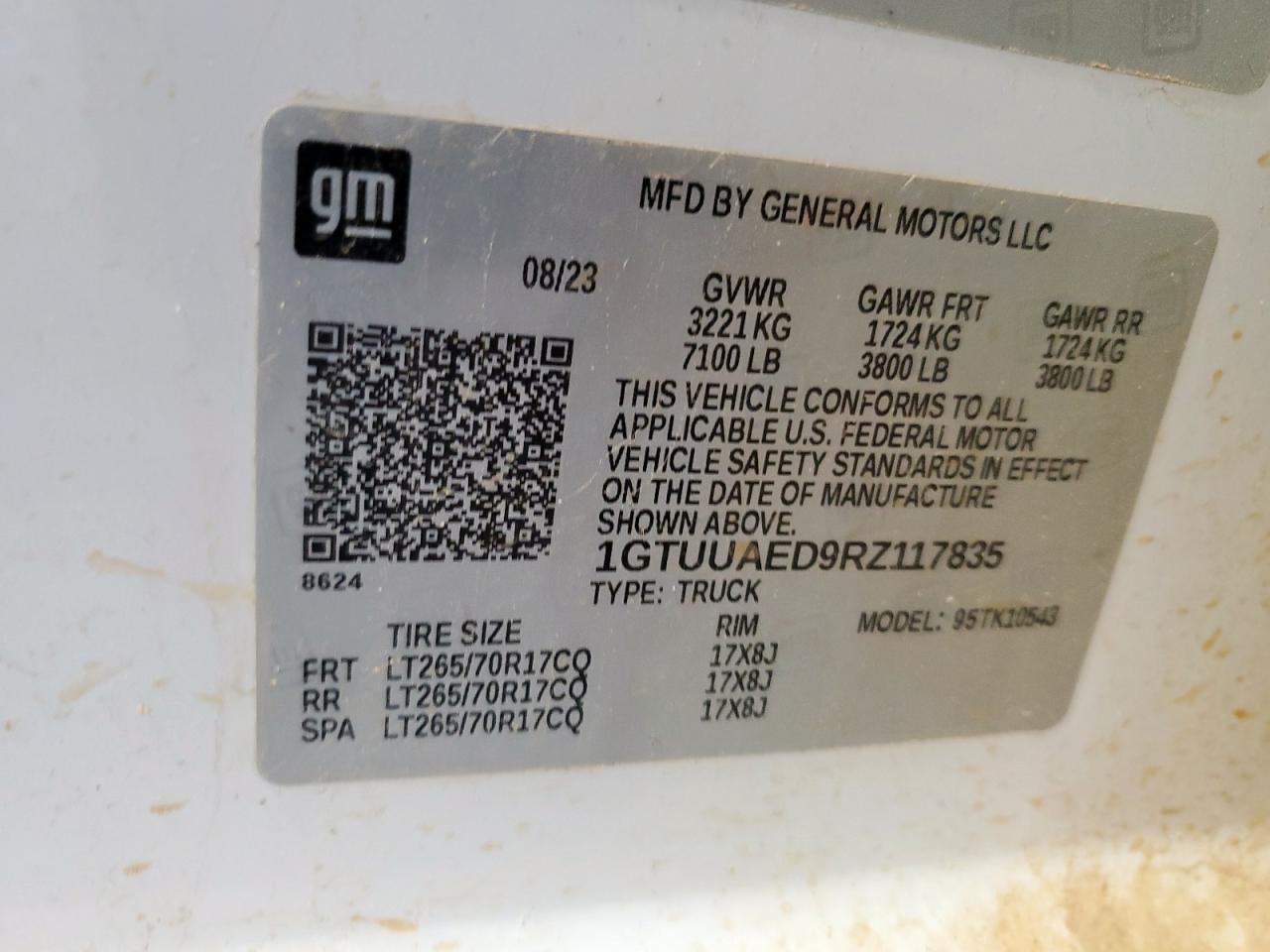 2024 GMC Sierra K1500 VIN: 1GTUUAED9RZ117835 Lot: 71036525