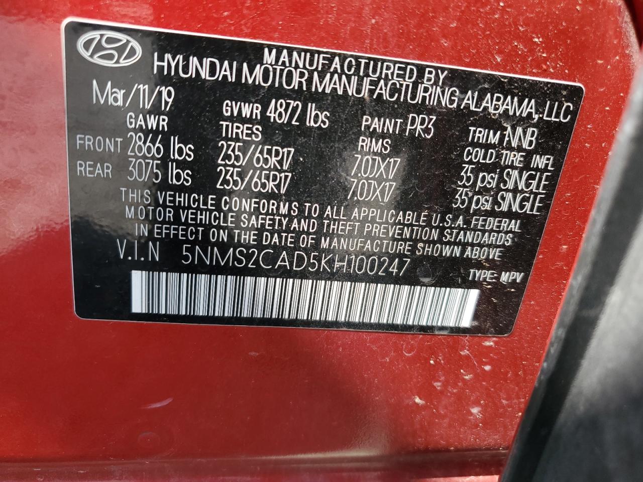 2019 Hyundai Santa Fe Se VIN: 5NMS2CAD5KH100247 Lot: 81573075