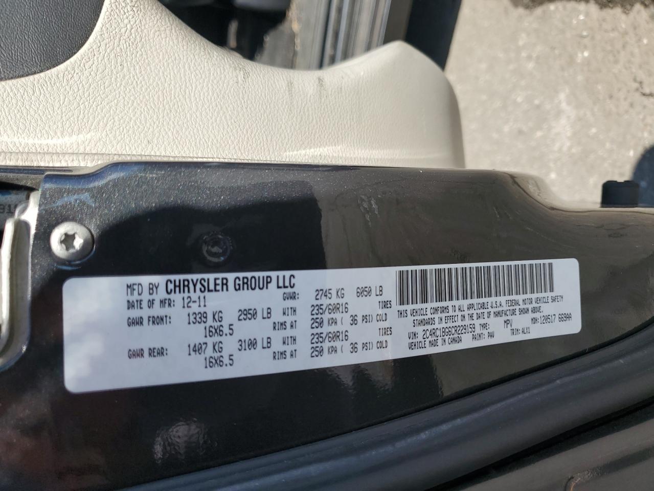 2012 Chrysler Town & Country Touring VIN: 2C4RC1BG6CR229159 Lot: 81118355