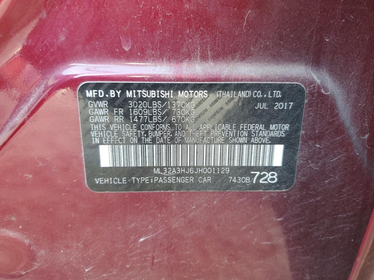 2018 Mitsubishi Mirage Es VIN: ML32A3HJ6JH001129 Lot: 81075665