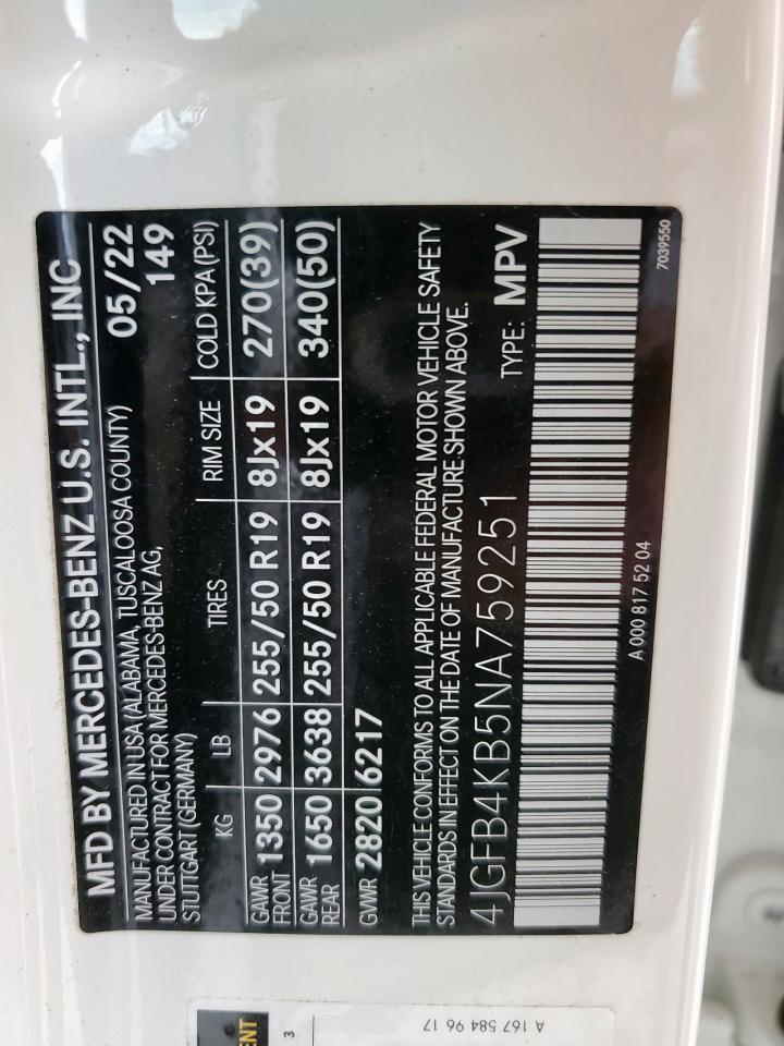 2022 Mercedes-Benz Gle 350 4Matic VIN: 4JGFB4KB5NA759251 Lot: 84609215