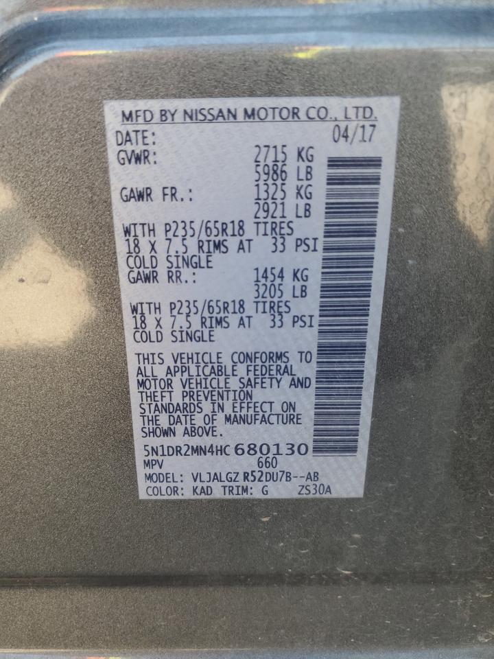 2017 Nissan Pathfinder S VIN: 5N1DR2MN4HC680130 Lot: 80522185