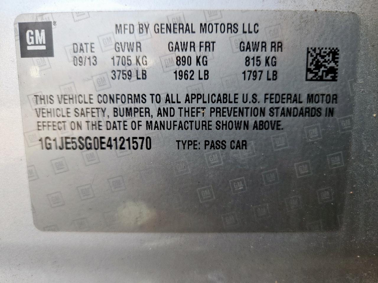 2014 Chevrolet Sonic Ltz VIN: 1G1JE5SG0E4121570 Lot: 81662605
