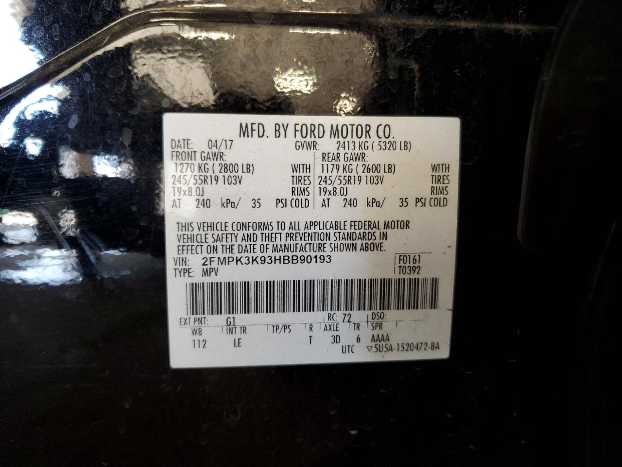 2017 Ford Edge Titanium VIN: 2FMPK3K93HBB90193 Lot: 81002745