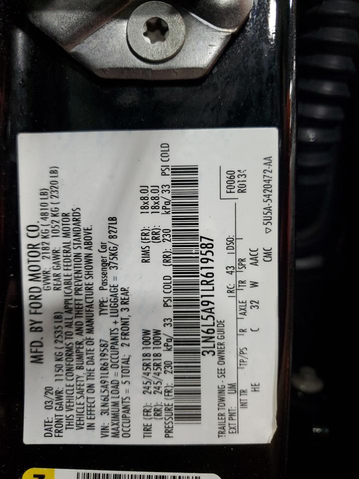 2020 Lincoln Mkz VIN: 3LN6L5A91LR619587 Lot: 83818535