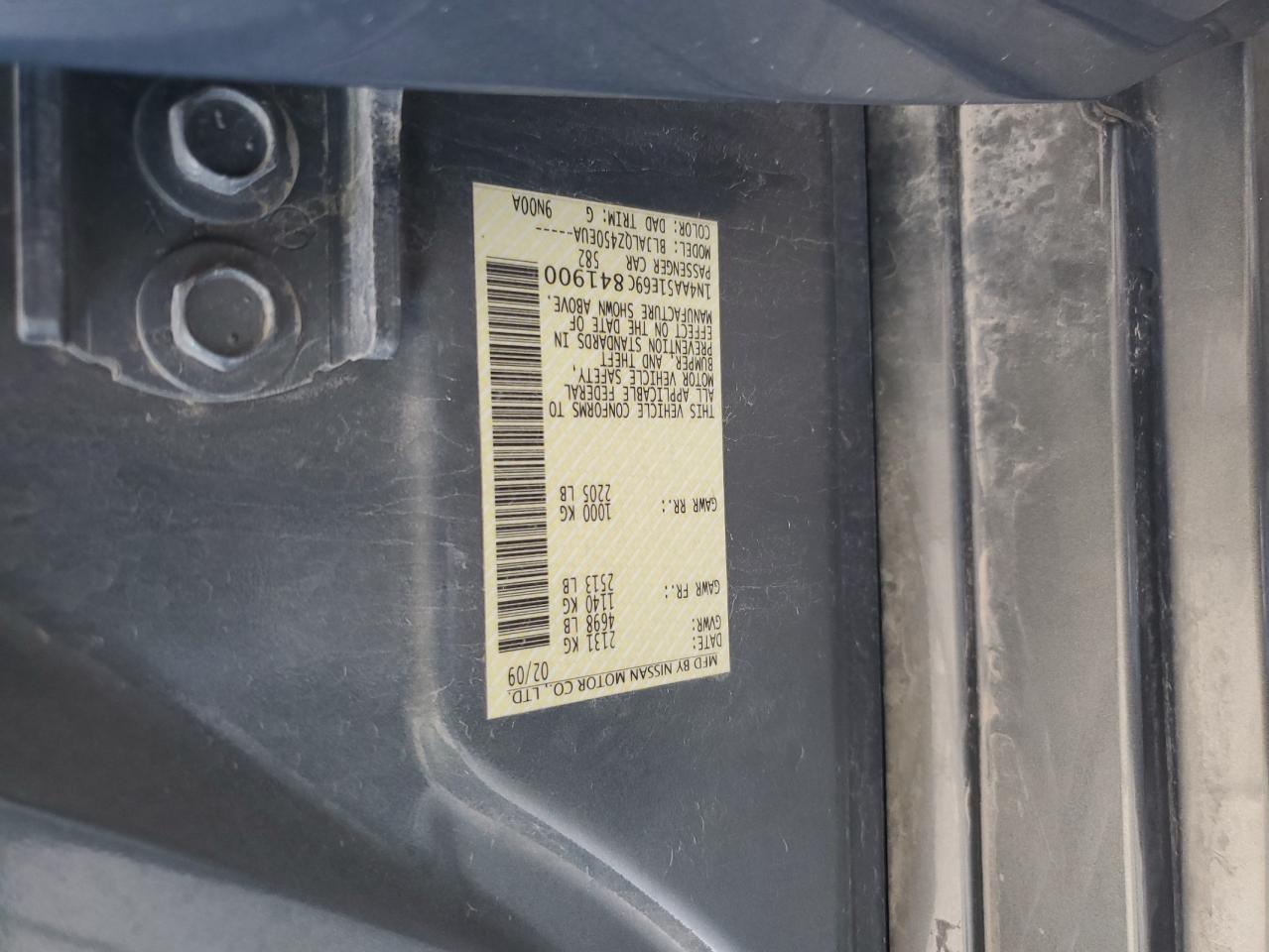 2009 Nissan Maxima S VIN: 1N4AA51E69C841900 Lot: 81509935