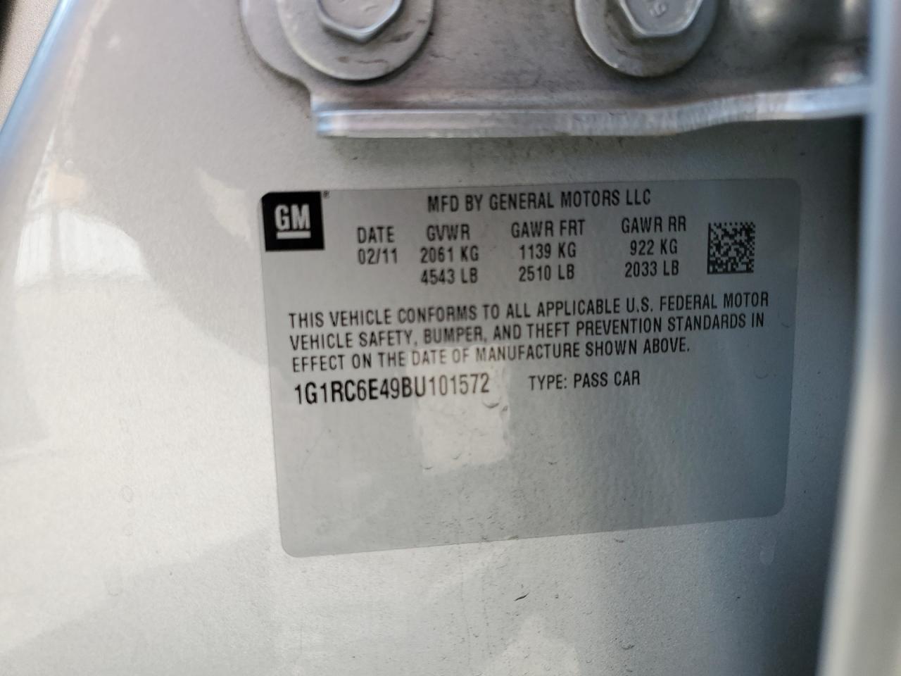 2011 Chevrolet Volt VIN: 1G1RC6E49BU101572 Lot: 80412625