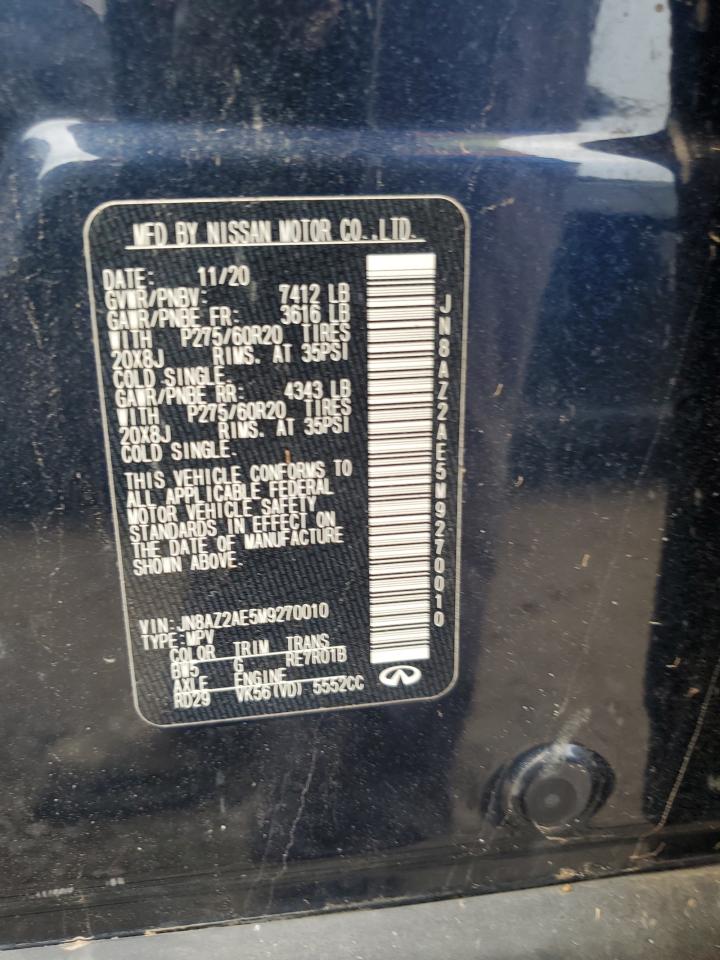 2021 Infiniti Qx80 Luxe VIN: JN8AZ2AE5M9270010 Lot: 80489775