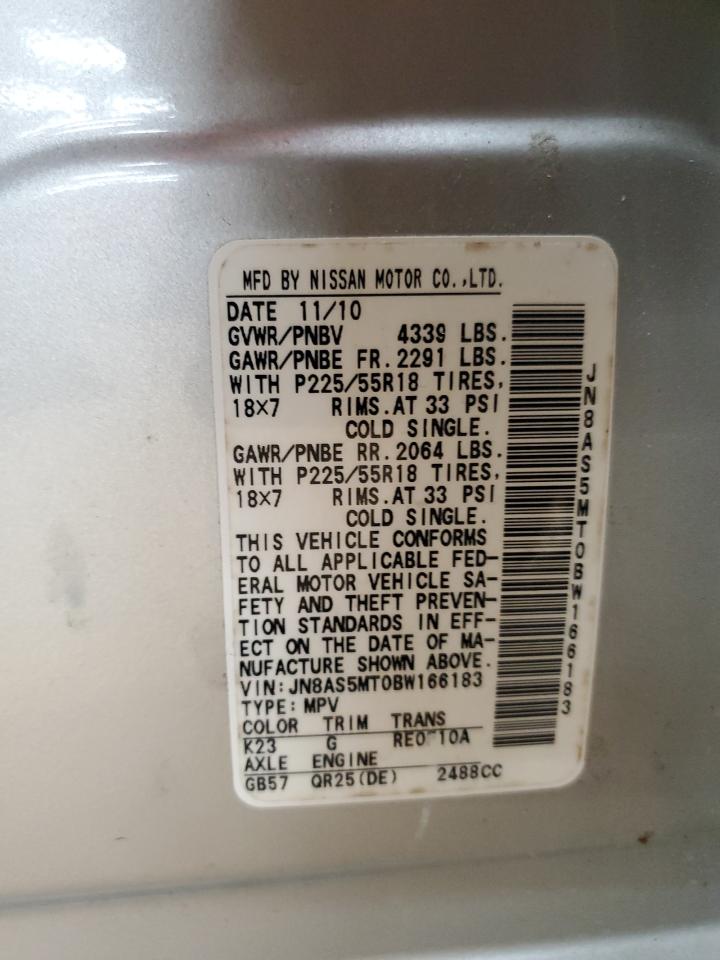 2011 Nissan Rogue S VIN: JN8AS5MT0BW166183 Lot: 81952295