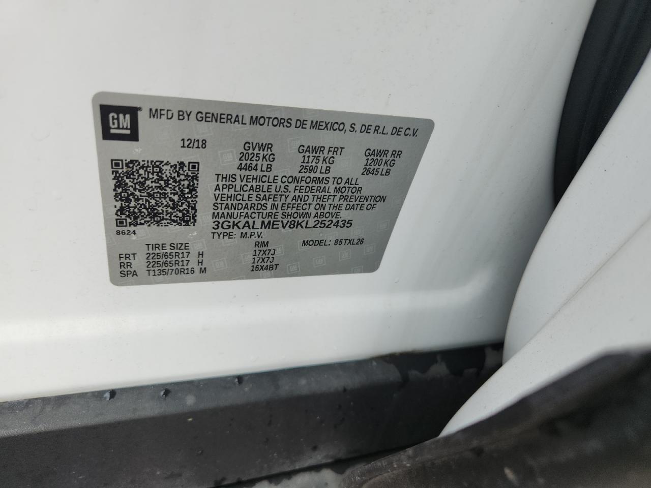 2019 GMC Terrain Sle VIN: 3GKALMEV8KL252435 Lot: 80925295