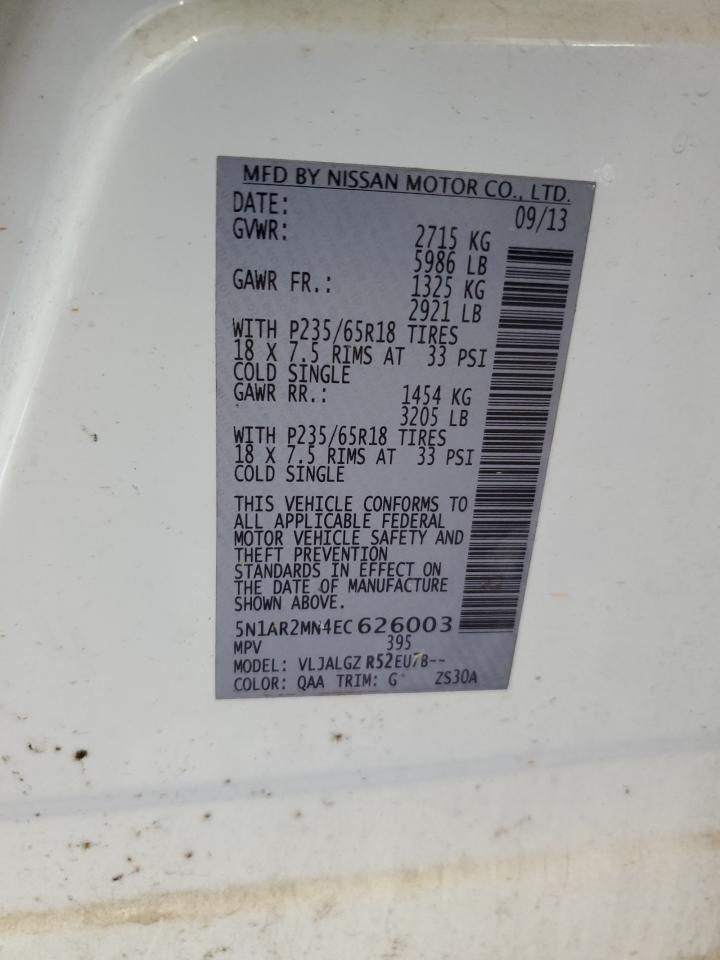 2014 Nissan Pathfinder S VIN: 5N1AR2MN4EC626003 Lot: 80113175