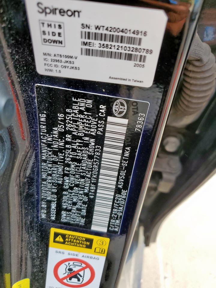 2016 Toyota Camry Le VIN: 4T4BF1FK0GR577833 Lot: 84589225