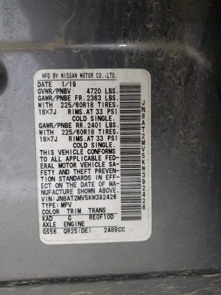 2019 Nissan Rogue S VIN: JN8AT2MV5KW392426 Lot: 71636745