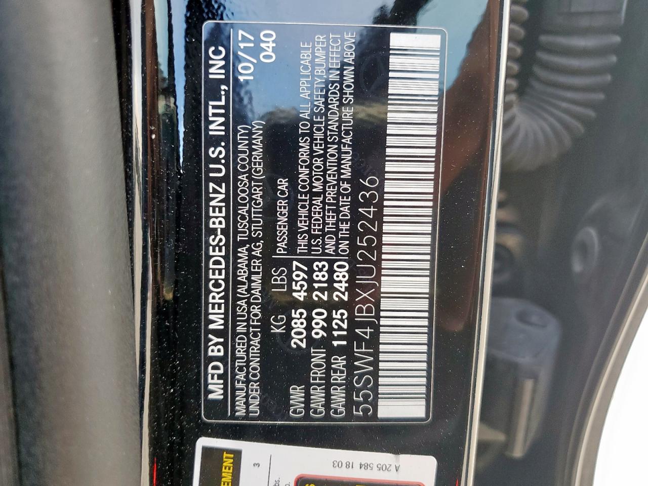 2018 Mercedes-Benz C 300 VIN: 55SWF4JBXJU252436 Lot: 84291885