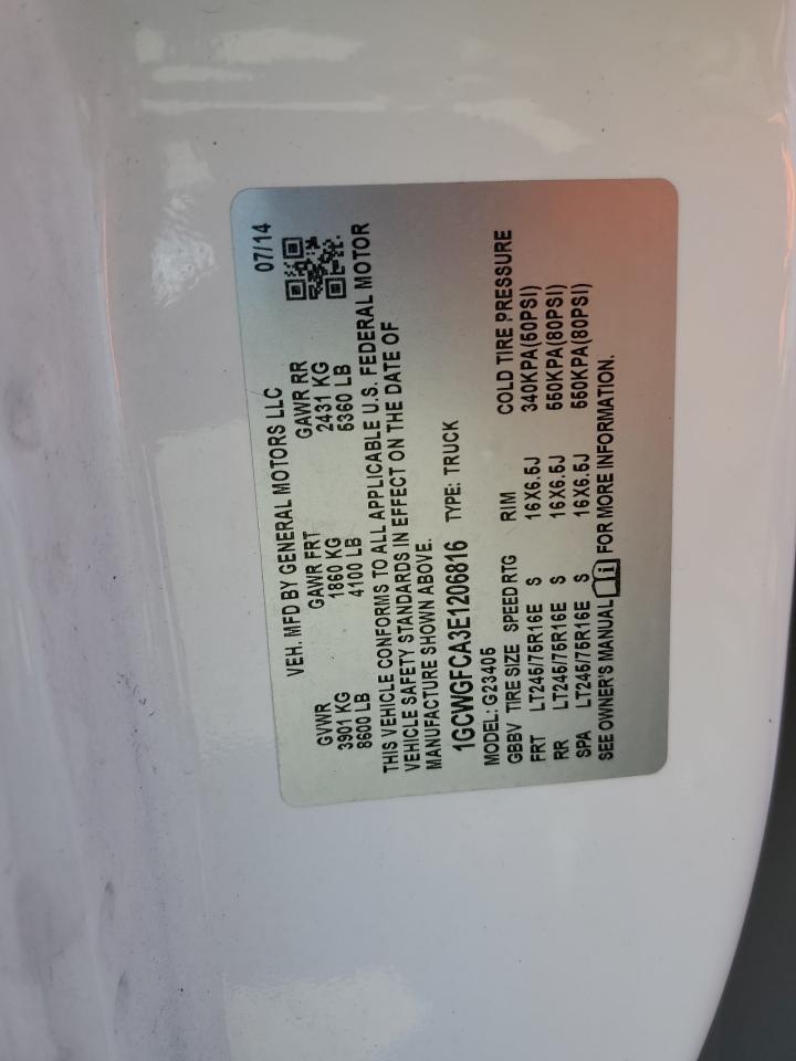 2014 Chevrolet Express G2500 VIN: 1GCWGFCA3E1206816 Lot: 81781175