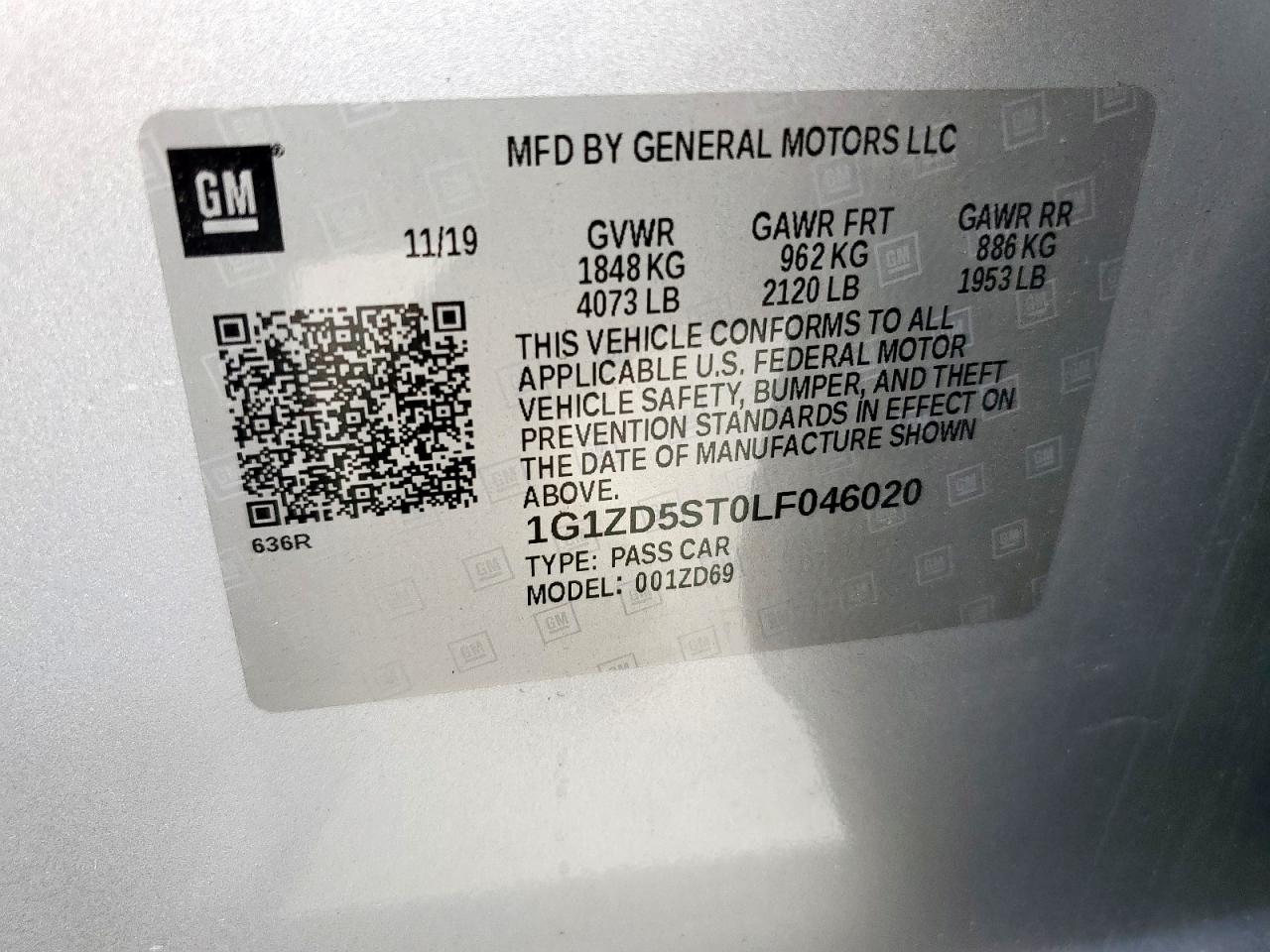 2020 Chevrolet Malibu Lt VIN: 1G1ZD5ST0LF046020 Lot: 84616035