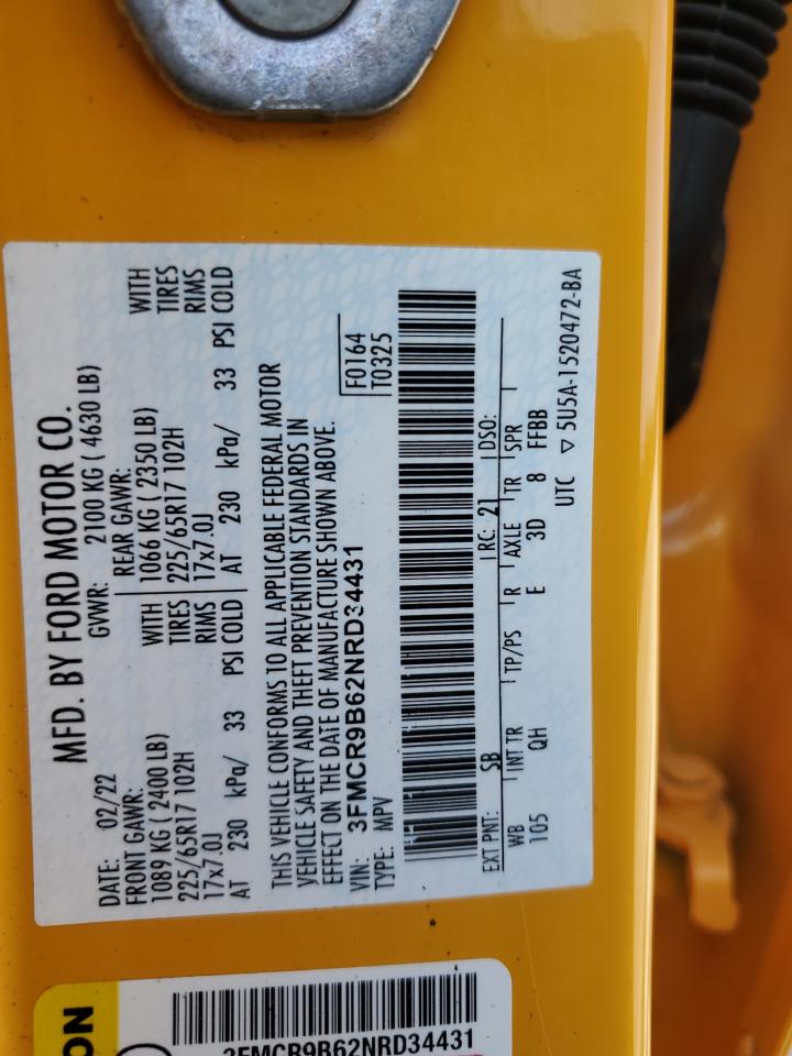 2022 Ford Bronco Sport Big Bend VIN: 3FMCR9B62NRD34431 Lot: 81763365