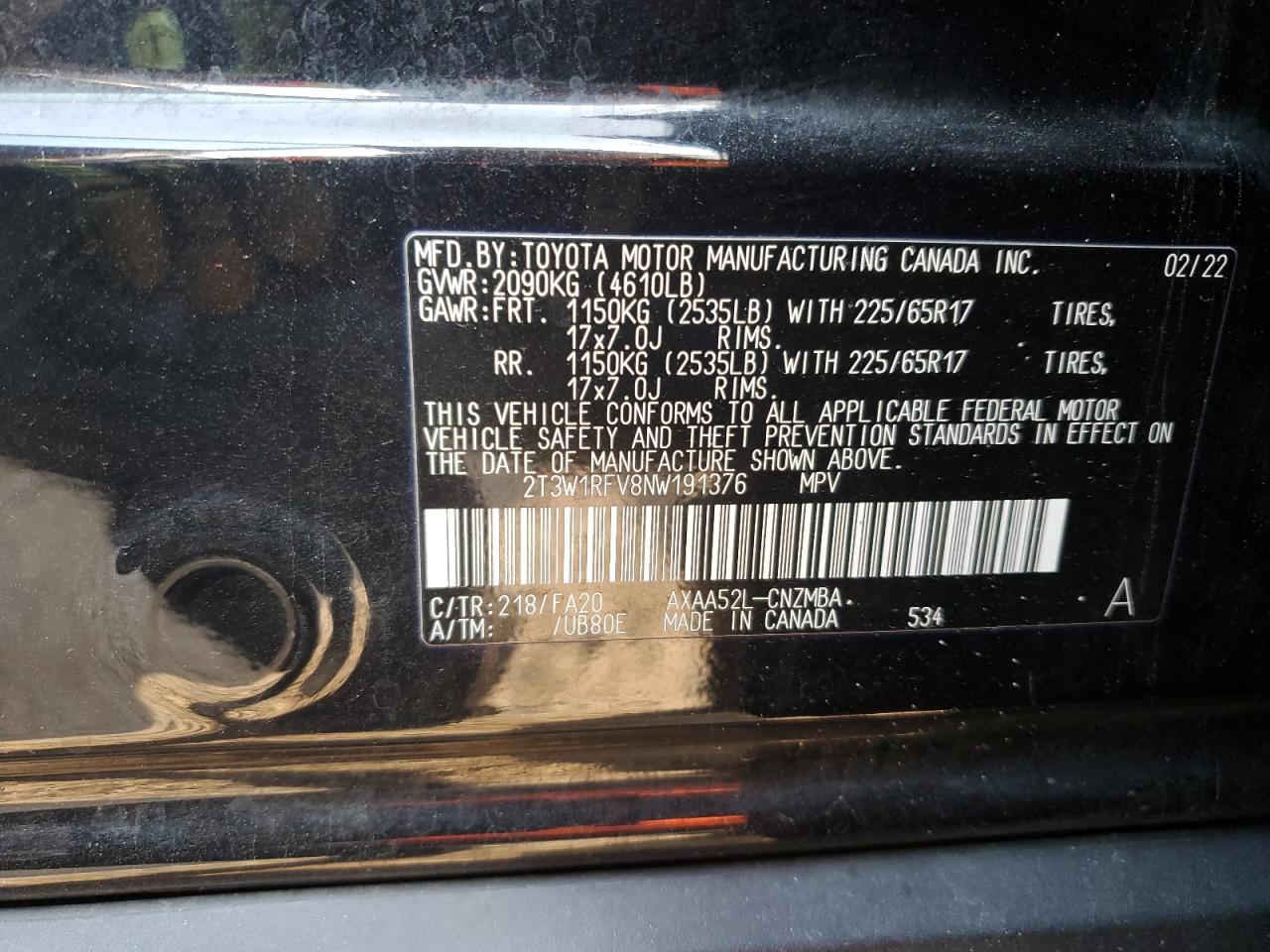 2022 Toyota Rav4 Xle VIN: 2T3W1RFV8NW191376 Lot: 81226115