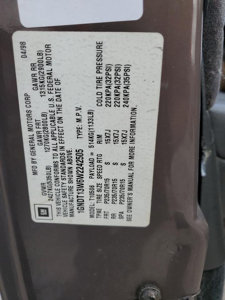 1998 Chevrolet Blazer VIN: 1GNDT13W6W2242505 Lot: 81724685