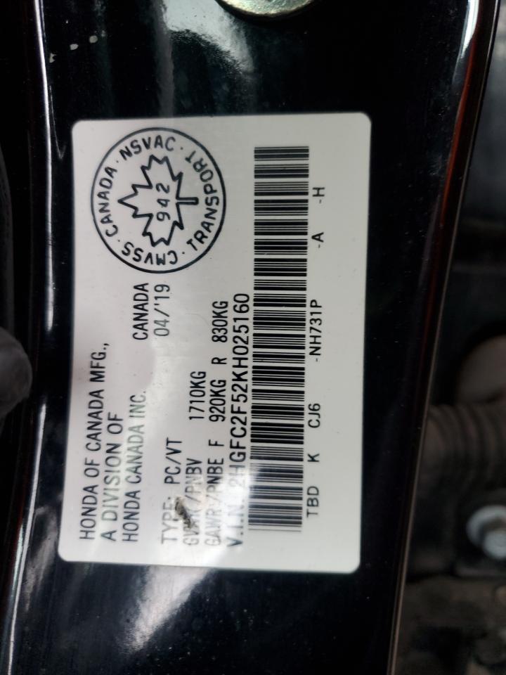 2019 Honda Civic Lx VIN: 2HGFC2F52KH025160 Lot: 84437115