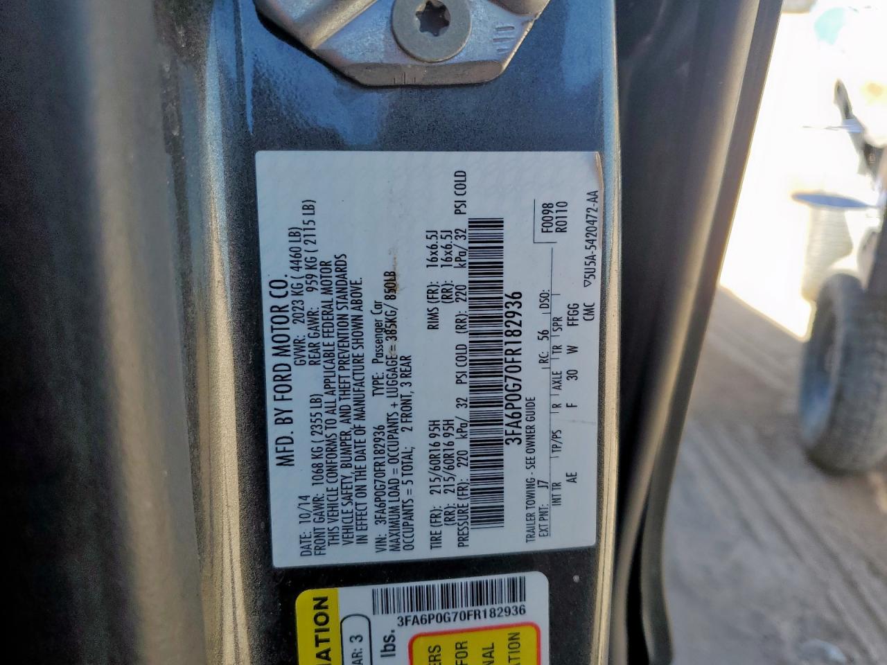 2015 Ford Fusion S VIN: 3FA6P0G70FR182936 Lot: 83875495