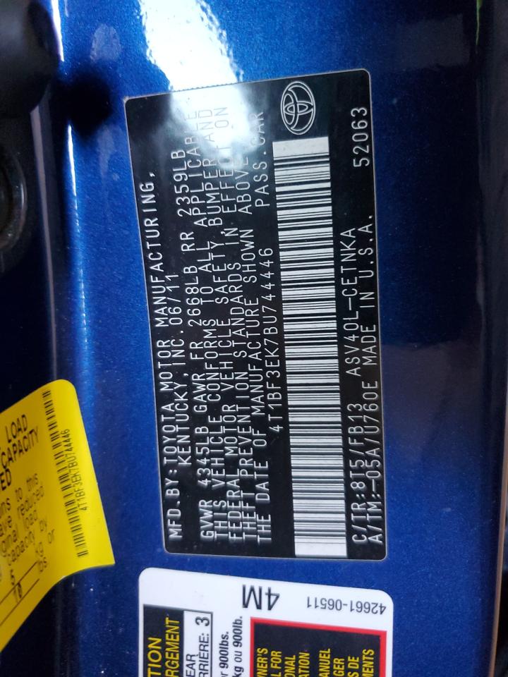 2011 Toyota Camry Base VIN: 4T1BF3EK7BU744446 Lot: 84539345