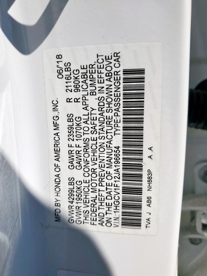 2018 Honda Accord Lx VIN: 1HGCV1F12JA196654 Lot: 80138745