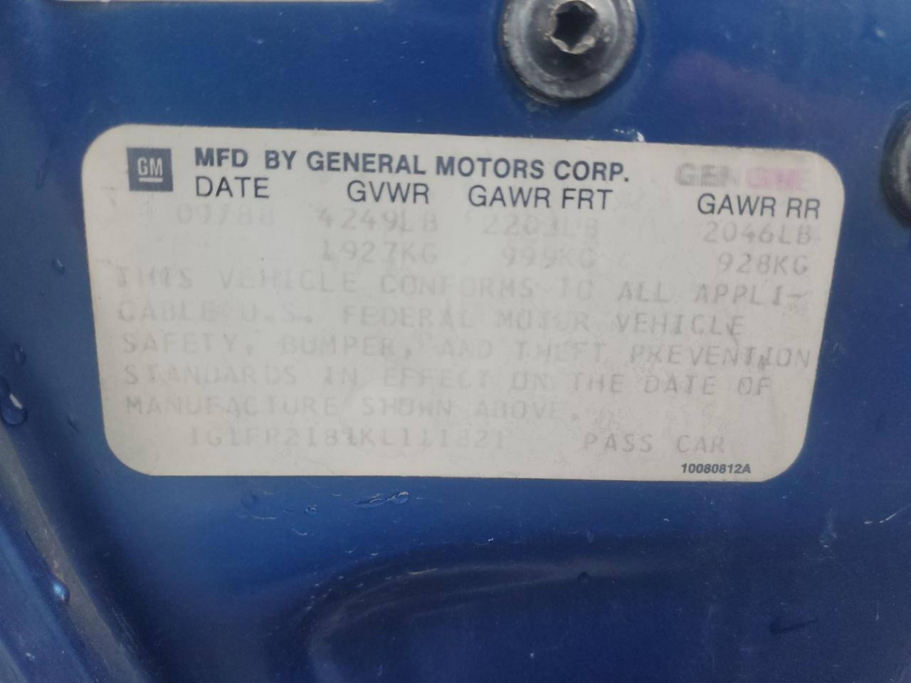 1989 Chevrolet Camaro VIN: 1G1FP2181KL111821 Lot: 80259745