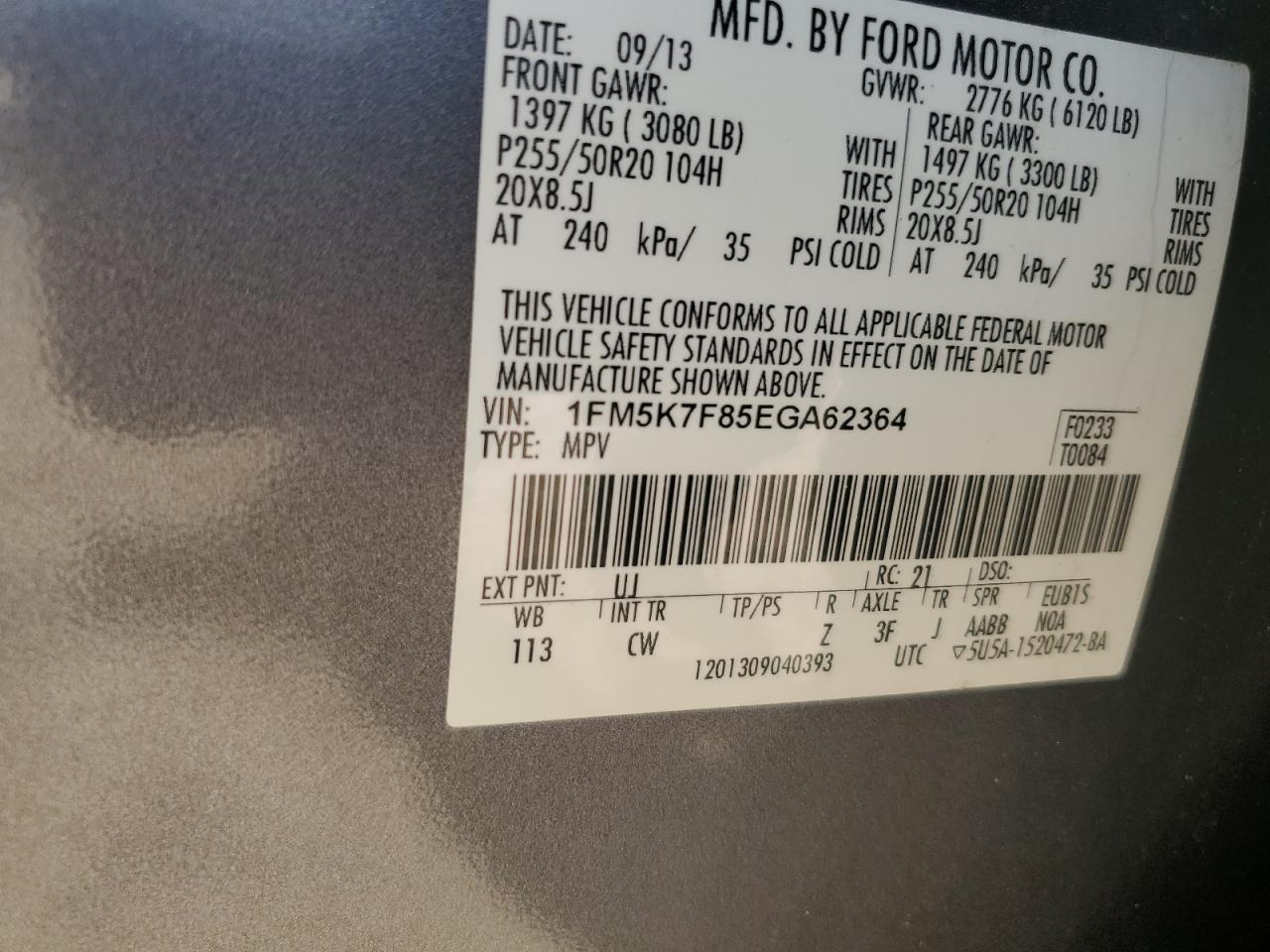 2014 Ford Explorer Limited VIN: 1FM5K7F85EGA62364 Lot: 84764425