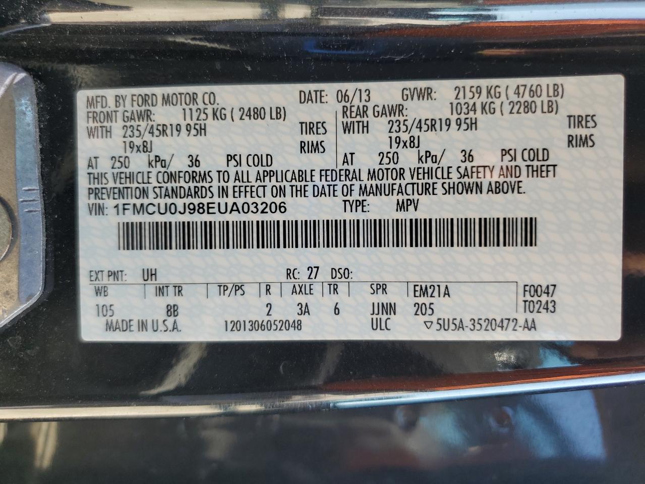 2014 Ford Escape Titanium VIN: 1FMCU0J98EUA03206 Lot: 81315035