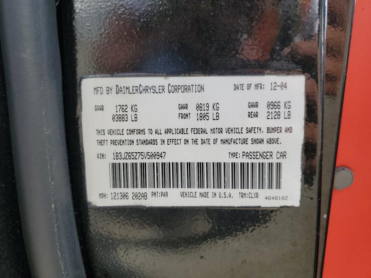 2005 Dodge Viper Srt-10 VIN: 1B3JZ65Z75V500947 Lot: 80869505