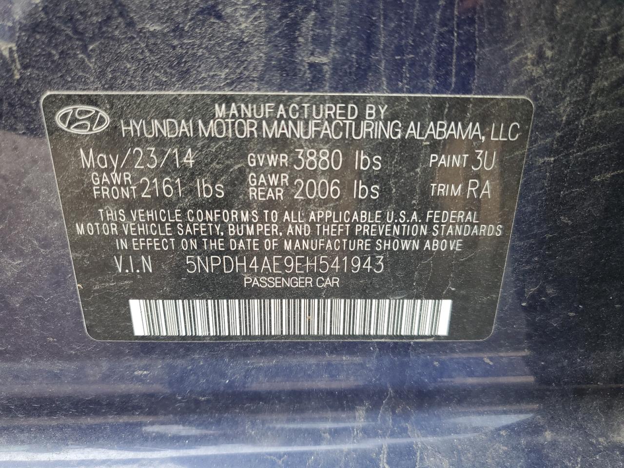 2014 Hyundai Elantra Se VIN: 5NPDH4AE9EH541943 Lot: 71774985